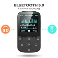 AGPTEK MP3 přehrávač s klipem, s páskem na ruku, Bluetooth 5.3, s FM rádiem, diktafonem pro sportovní běh, podporuje až 128GB TF